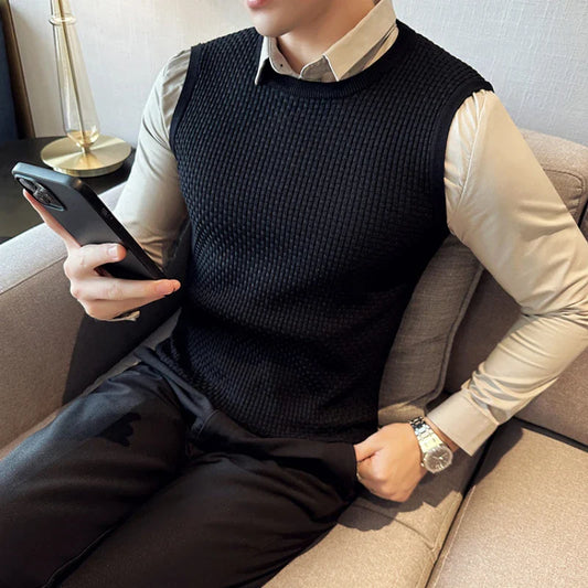 saferido Men's Spring and Autumn Top Knitted Sweater Pullover Fake Two Piece Turn-down Collar Slim Fit Multi Style Men's Casual Sweater