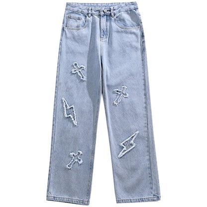 Hip Hop Streetwear Y2k Mens Pants High Street Jeans Baggy Loose Straight Casual Pants Fashion Male Cross Patch New Trousers
