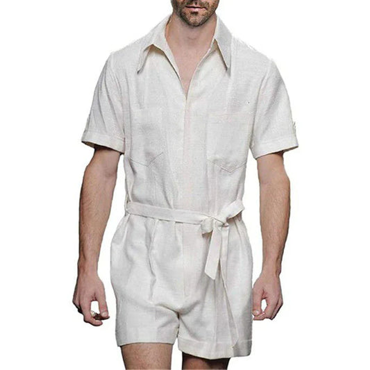 saferido Mens Sports Strap Casual Short-Sleeve Jumpsuit 2024 New Spring Summer Genderless Home Simple Solid Color Loose Jumpsuit Unisex