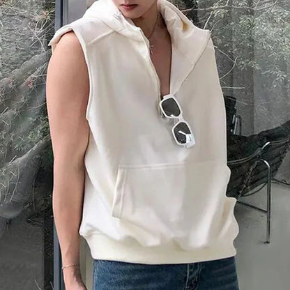 saferido Mens Clothing American Street Hooded Vest Coat Sleeveless T-Shirt 2024 Spring and Summer Casual Loose Vest Sweatshirt Unisex