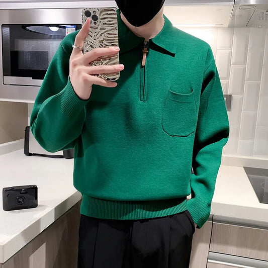 saferido  Clothing Men Keep Warm In Winter Knitted Sweater/Male Slim Fit Zipper Design Pullover/Man Casual Knit Sweater Korean Style