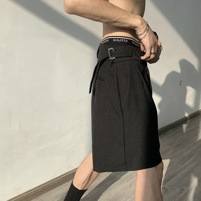 saferido Summer Suit Shorts Men Fashion Social Mens Dress Shorts Korean Loose Business Casual Shorts Mens Grey Black Office Formal Shorts
