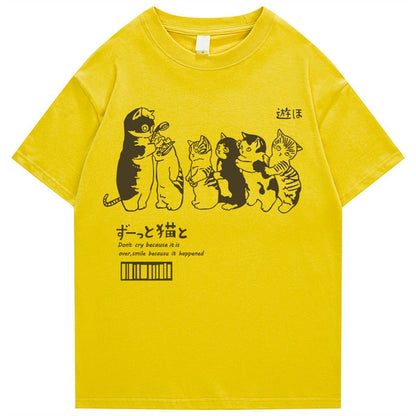 Men's Oversized T Shirt Clothing Hip Hop Cat Shower Street Print T Shirt Casual Cotton Summer Short Sleeve T Shirt