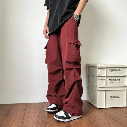 saferido Summer Thin Pants Men Fashion Pocket Cargo Pants Men Japanese Streetwear Hip-hop Loose Straight Pants Mens Oversized Trousers