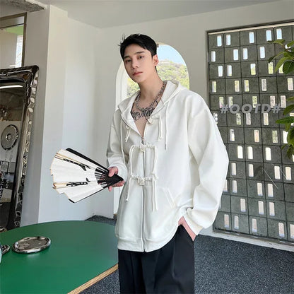 saferido Korean women Spring Autumn Color Chinese Style Hooded Sweatshirt Men's Loose Trendy Casual Zipper Coat Male Hoodies