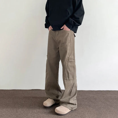 saferido Vintage Brown Jeans Men Baggy Flare Trousers Straight Leg Harajuku Streetwear Casual Fashion Loose Y2k Street Wide Denim Pants