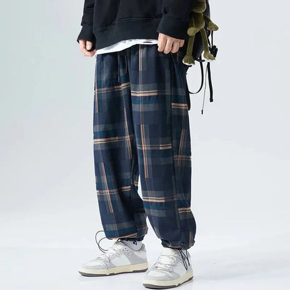 saferido Ankle-Length Plaid Harem Pants Men Clothing Joggers Men Pants Trousers Japanese Fashion Sweatpants S-5XL Streerwear
