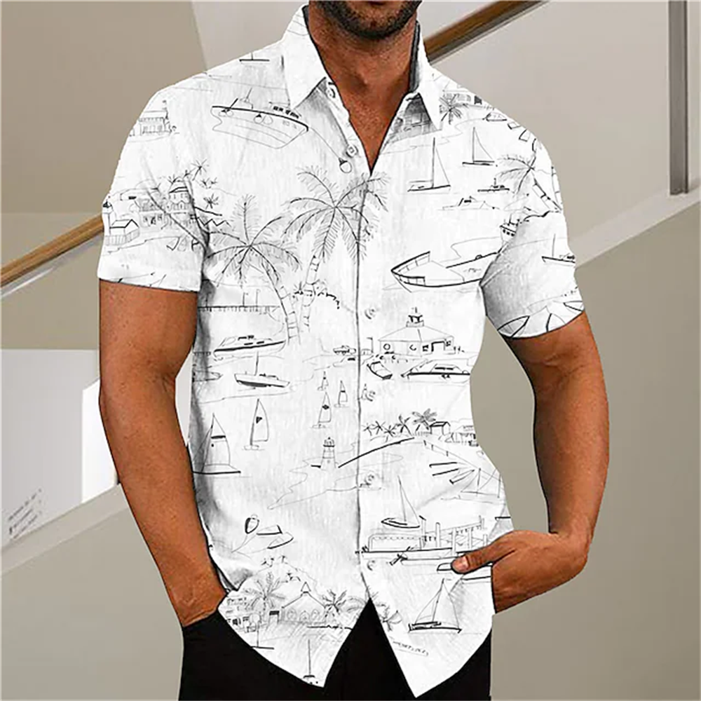 Men's Hawaiian Shirt Short Sleeve For Men 3D Coconut Tree Printing Blouse Tops Casual Oversized Tee Shirt Men Clothing