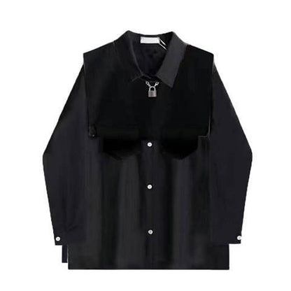 Men's Sets Black Cargo Pants Men's Shirt Kit Long Sleeve Shirts Korean Streetwear Hip Hop Harajuku Spring