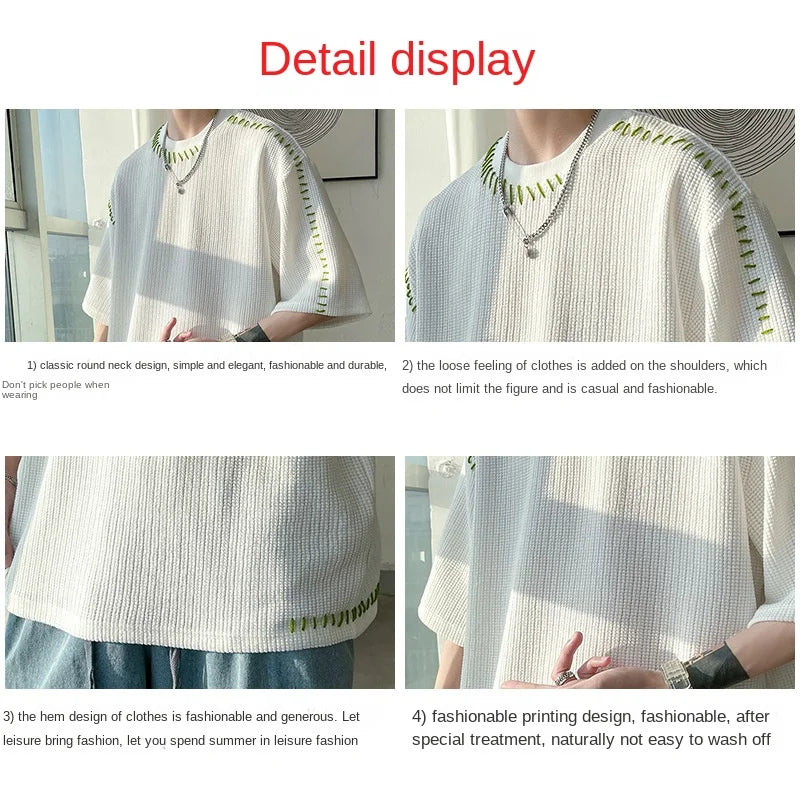 saferido Korean Reviews Many Clothes Men's Clothing Short sleeve Oversized T-shirt Y2k Harajuku Personality Loose Design Sense Tops Tee