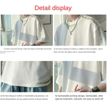 saferido Korean Reviews Many Clothes Men's Clothing Short sleeve Oversized T-shirt Y2k Harajuku Personality Loose Design Sense Tops Tee