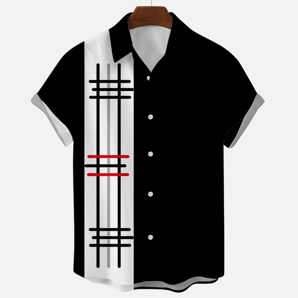 Mens Hawaiian Shirts Harajuku Summer Fashion Short Sleeve Button Stripe Print Loose Casual Beach Vacation Aloha Shirt Dazn Man