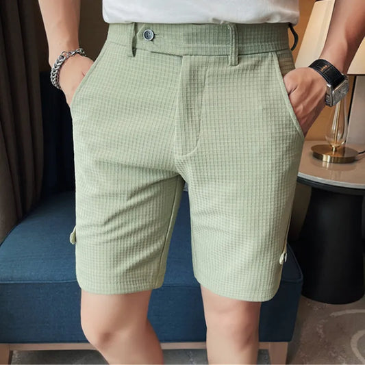 saferido Men Summer Shorts Korean Fashion Business Shorts Casual Chino Shorts Office Waffle Breathable Summer Clothing Solid Color 36