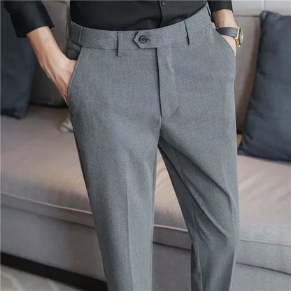 saferido British Style New Solid High Waist Suit Pant Men Business Formal Wear Trousers High Quality Slim Casual Office Suit Pants 28-38