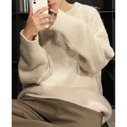 Winter Thick Sweater Men Warm Fashionable 3-color Knitted Pullover Men Korean Loose Long Sleeve Sweater Mens Jumper Clothes