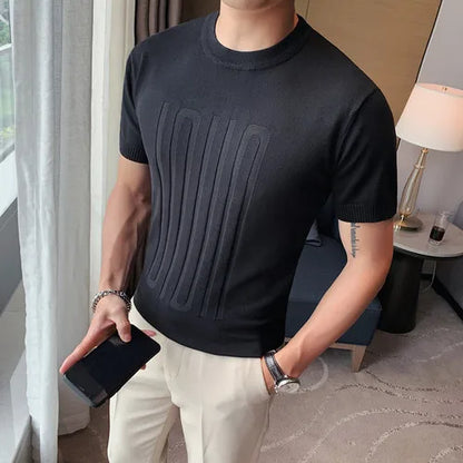 saferido  New Summer Men's Short Sleeve Solid Color T shirt Round Collar British Slim Casual Fashion Knit T-Shirts S-3XL