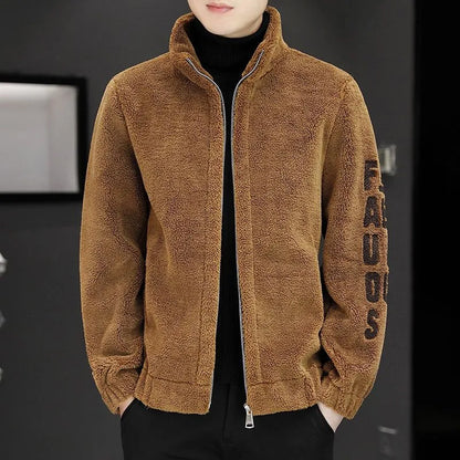 Spring Autumn New Trendy Temperament Handsome Fashion Male Coat Casual Simple Solid Color Loose Warm Lamb Fleece Top Men Clothes