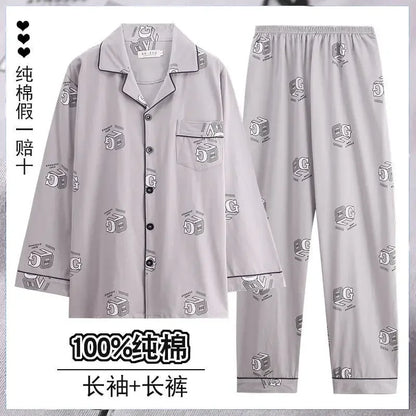 Men Pajamas Set Lounge Sleepwear Plaid Pyjamas Long Sleeve Spring Autumn Loungewear Male Homewear Home Clothes