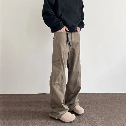 saferido Vintage Brown Jeans Men Baggy Flare Trousers Straight Leg Harajuku Streetwear Casual Fashion Loose Y2k Street Wide Denim Pants