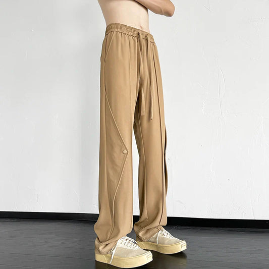 saferido Summer Men's Fashion Trend Oversized Casual Pants Streetwear Ventilate Elastic Waist Sweatpants Black/Khaki Color Trousers