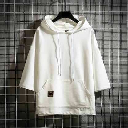 saferido Men Casual Hoodies Spring Summer Harajuku Korean Men's Loose Hooded Tops Large Size Three Quarter Sleeve Hooded Tops