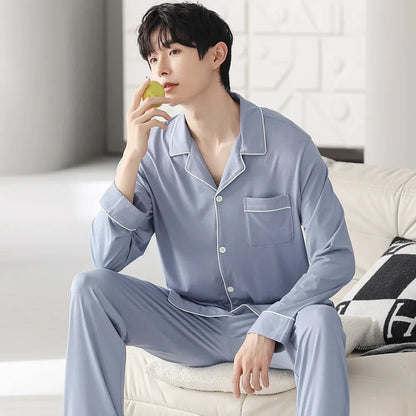 saferido Autumn Pajamas Sets Men Long Sleeve Modal Cotton Thin Teenage Boys' Large Size Spring Outwear Home Cloth Suit Sleepwear Male