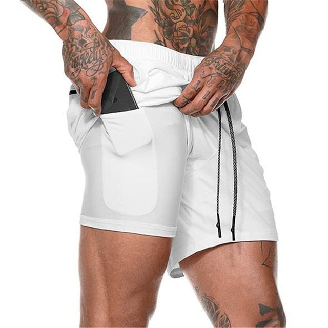 Gyms Fitness Shorts Men Summer Sportswear 2 In 1 Double-deck Compression Shorts Male Tracksuits Track Joggers Short Pants