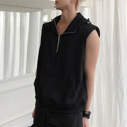 saferido Mens Clothing American Street Hooded Vest Coat Sleeveless T-Shirt 2024 Spring and Summer Casual Loose Vest Sweatshirt Unisex