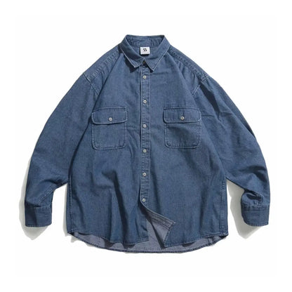 Spring Casual Men Set Retro Simplicity Pocket Denim Shirt+big Pocket Street Hip-hop Cargo Pants 2-pcs Japanese Fashion Suit
