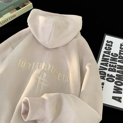 saferido Mens Suede Hoodies Fall Winter Sweatshirt American Vintage College Style Hooded Sweatshirt Fashion Street Trend Clothing