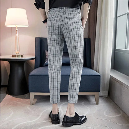 saferido Formal Pants Men Trousers British Style Mens Plaid Pant Pantalon Costume Spring Autumn Plaid Casual Dress Pants Men Social