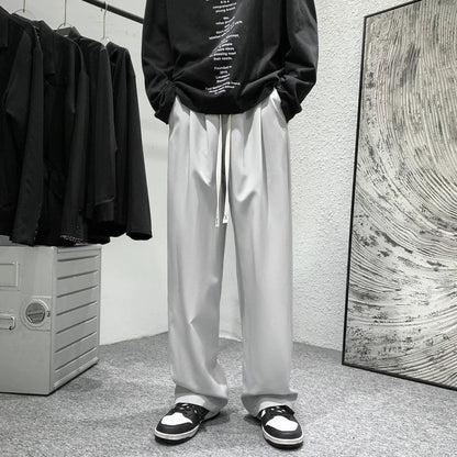 saferido Summer Thin Pants Men Fashion Gray Black Casual Ice Silk Pants Men Streetwear Korean Loose Straight Wide Leg Pants Mens Trousers