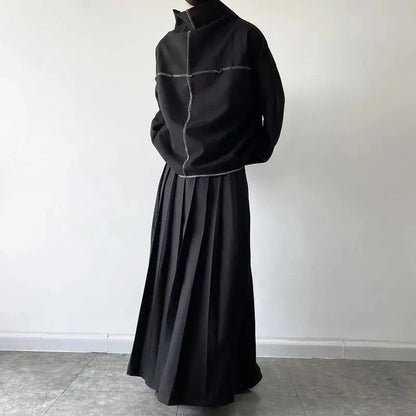 saferido Mens Autumn Japanese Style Irregular Dark Style High Collar Sweatshirt Eversion Loose Casual Simple American Hip Hop Windbreaker