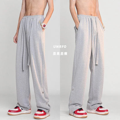 saferido Breasted Design Slit Men's Casual Pants Spring And Autumn Sports Wide-leg Trousers Four Seasons Solid Color Men's Work Pants