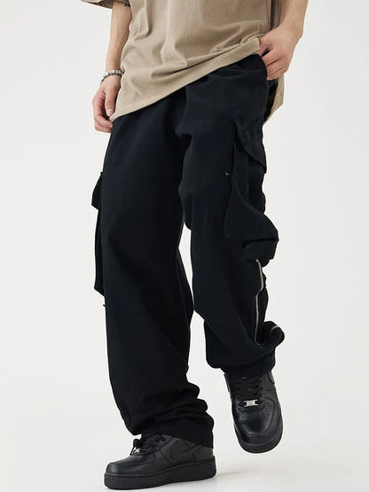 saferido Black Cargo Pants for Men Hip Hop White Cargo Trousers Male Vintage Japanese Streetwear Casual Safari Style Pocket Zip
