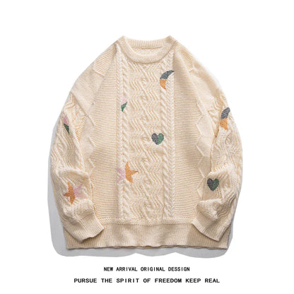 saferido Korean Style Round Neck Couple Sweater Autumn Winter New Men's Knitted Pullovers Embroidery Patterns Male Knitwear Clothing