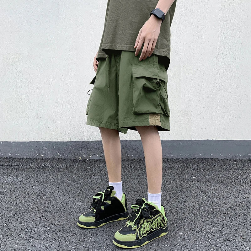 saferido Summer New Japanese Style Large Size Thin Shorts Men Loose Knee Cargo Shorts Hip Hop Streetwear Male Short Trousers