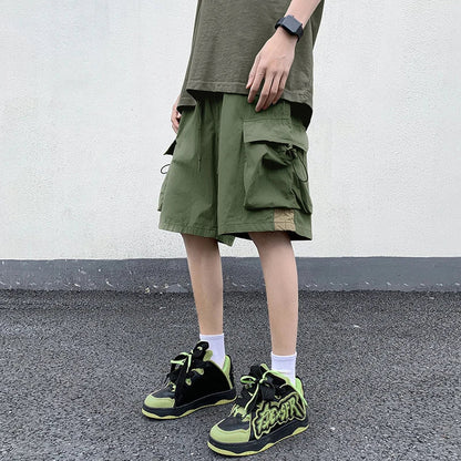 saferido Summer New Japanese Style Large Size Thin Shorts Men Loose Knee Cargo Shorts Hip Hop Streetwear Male Short Trousers