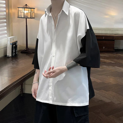 saferido Summer Short Sleeve Shirt Men Fashion Oversized Ice Silk Shirt Men Streetwear Loose Dress Shirts Mens Hawaiian Shirt M-3XL