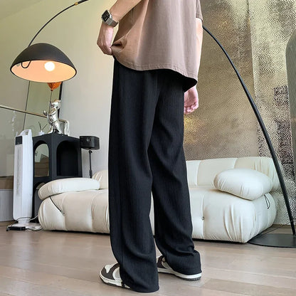 saferido Summer Pleated Pants Men Fashion Oversized Ice Silk Pants Men Streetwear Loose Straight Pants Mens Baggy Trousers M-3XL