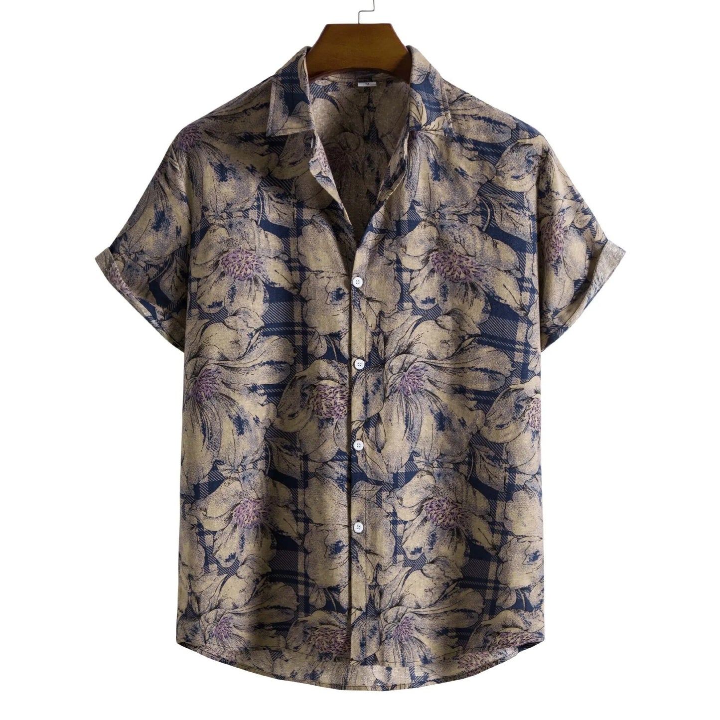Mens Vintage Button Up Linen Shirts Slim Fit Short Sleeve Hawaiian Floral Shirt Men Casual Harajuku Streetwear Camisas Homme XXL