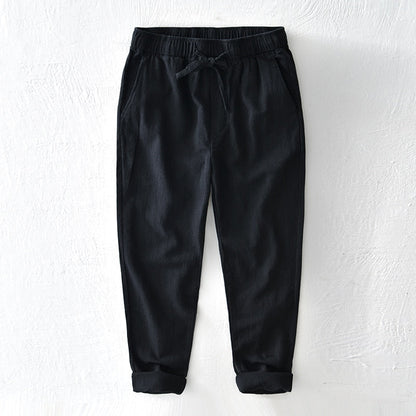 Cotton Linen Pants for Men Solid Color Casual Fashion Trousers Male Elastic Waist Straight Pants Plus Size 4XL