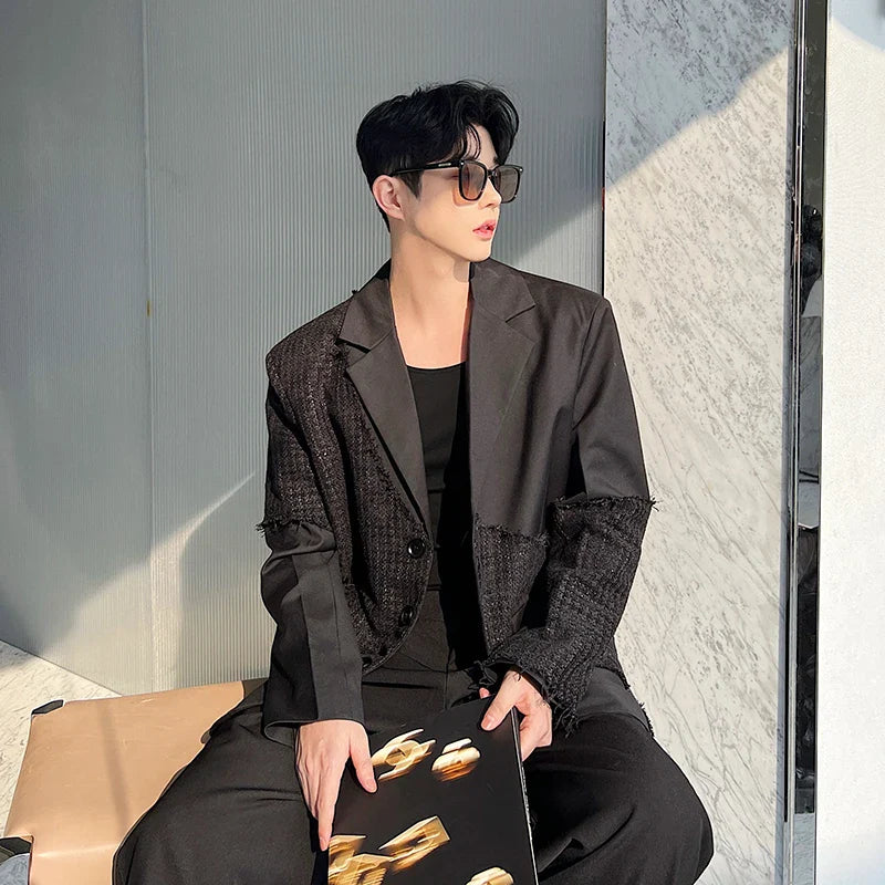 saferido Fashion Korean Spring New Men's Patchwork Tassels Suits Niche Blazers Male Casual Solid Color Shoulder Pad Lapel