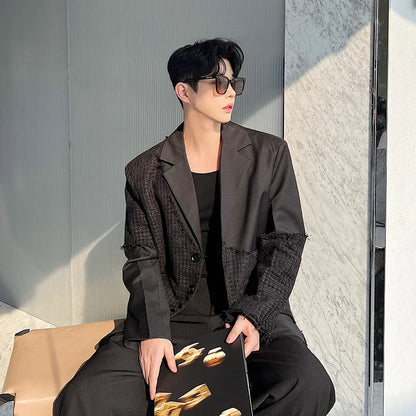 saferido Fashion Korean Spring New Men's Patchwork Tassels Suits Niche Blazers Male Casual Solid Color Shoulder Pad Lapel