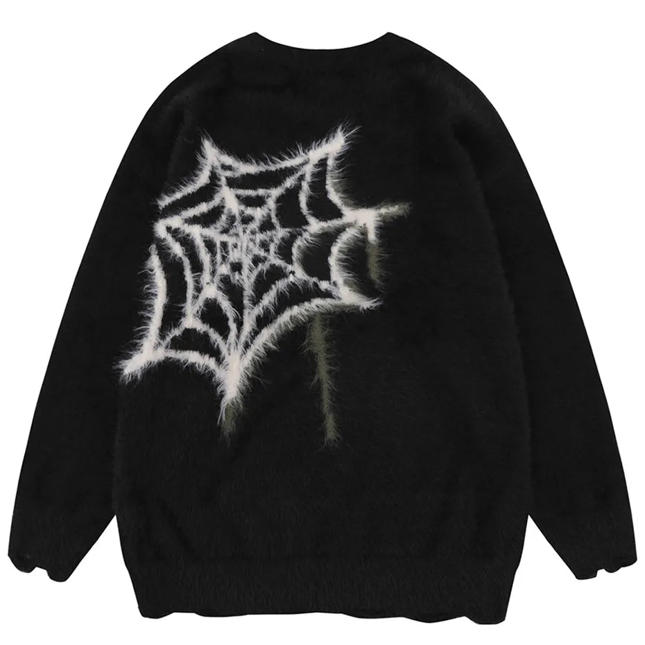 Star Spider Sweater Goth Punk Harajuku Hip Hop Streetwear Sweaters Men Fall Winter Oversized Knitted Jumper Pullover Black