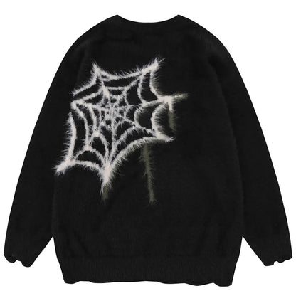 Star Spider Sweater Goth Punk Harajuku Hip Hop Streetwear Sweaters Men Fall Winter Oversized Knitted Jumper Pullover Black