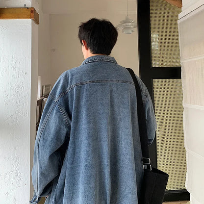 New Jacket Men's Spring and Autumn Denim Coat Korean Version On Clothes Young Student Lapel Fashion Casual Loose Tide Men
