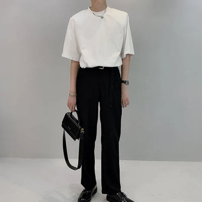 saferido Summer Short Sleeve T-shirt Men Fashion Casual Shoulder Pad Tshirt Men Streetwear Korean Loose Round Neck T Shirt Mens Top M-2XL