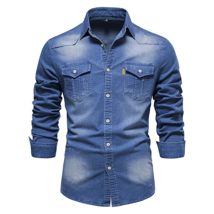 Elastic Cotton Denim Shirt Men Long Sleeve Quality Cowboy Shirts for Men Casual Slim Fit Mens Designer Clothing