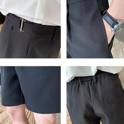 saferido Korean Style Summer Straight Suit Shorts For Men Clothing Simple Slim Fit Business Formal Wear Breathable Short Homme S-3XL